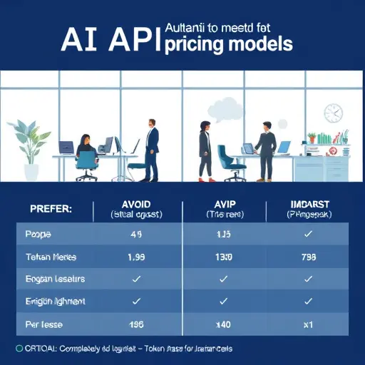 infographic illustration comparing multiple AI API pricing models, showing token-based and per-