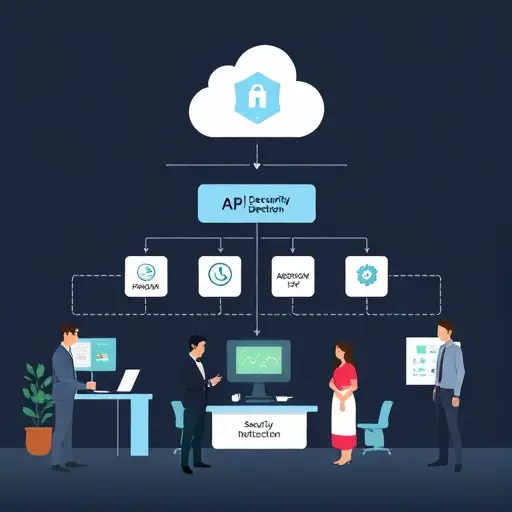clean architecture sequence diagram, API request-response, AI for security event detection, dark background, no text, minimalist tech illustration