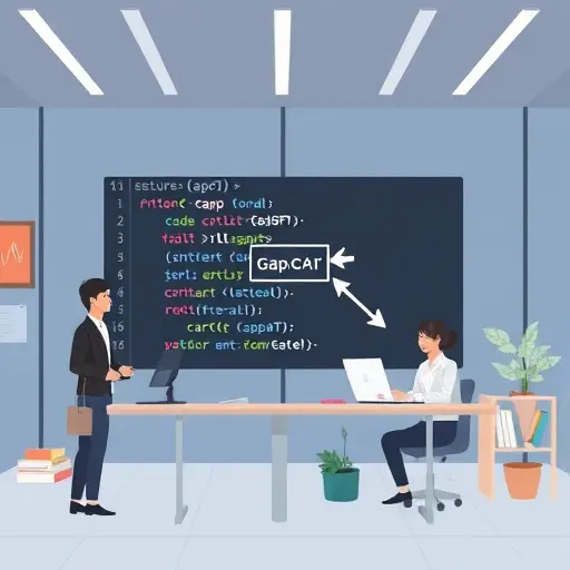 modern animated illustration showing code editor with GapGPT API endpoint highlighted, arrows moving from openai.com to gapgpt.