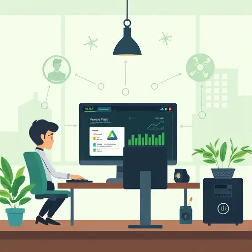 animated illustration showing a desktop computer analyzing a suspicious malware file using AI API, data flowing from local files through API cloud to a result console, ether green and dark cyber theme, cartoon style, text-free