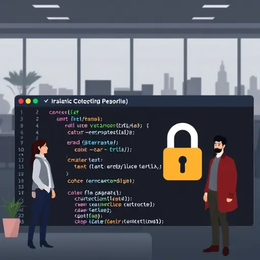 animated code editor showing secure environment variable setup (.env), highlighted API key, code snippet on dark theme, cartoon lock icons, text-free