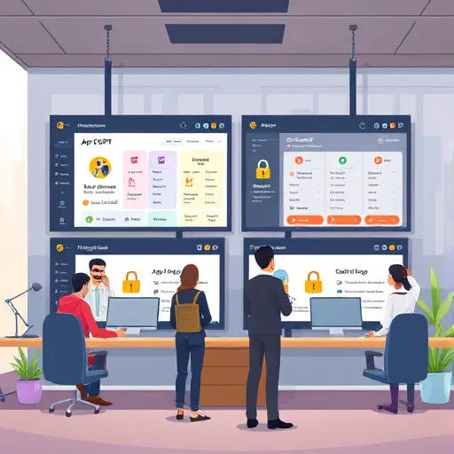 animated dashboard panels showing API key management for both GapGPT and ChatGPT, cartoon style, emphasizing security with lock icons, text-free