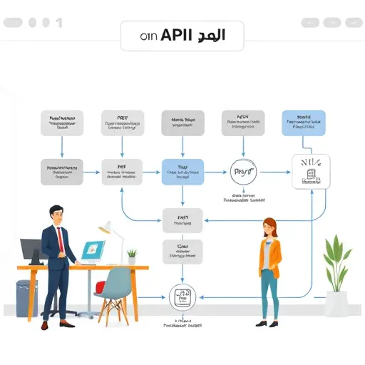 API workflow flowchart in cartoon style, step-by-