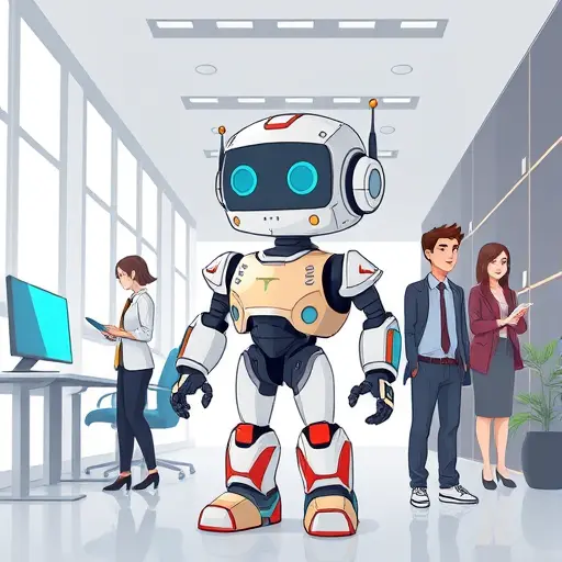 cartoon illustration of a game NPC robot receiving dynamic AI-