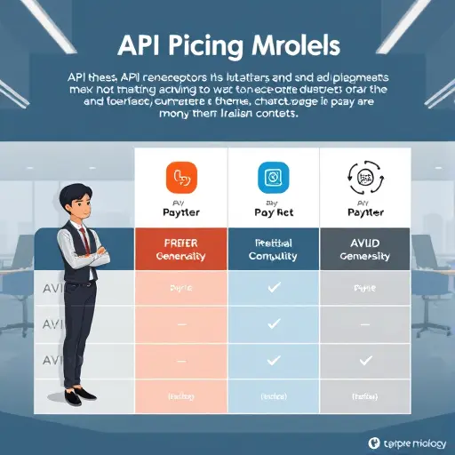 animated infographic of API pricing models <ul>
<li>comparison chart with icons for pay-per-