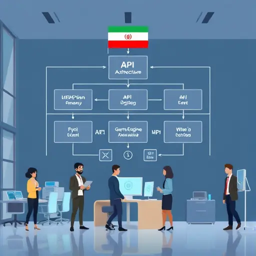 modern API architecture diagram illustration showing game engine, backend, and AI (ChatGPT)