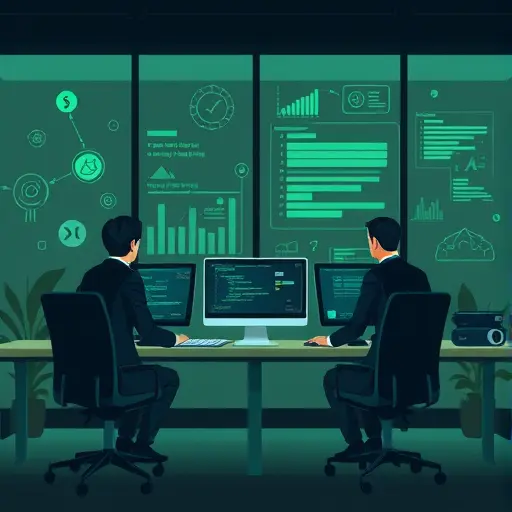 modern AI coding interface illustration, animated tech symbols, abstract design with deep green and black palette, clean and text-free, focus on productivity