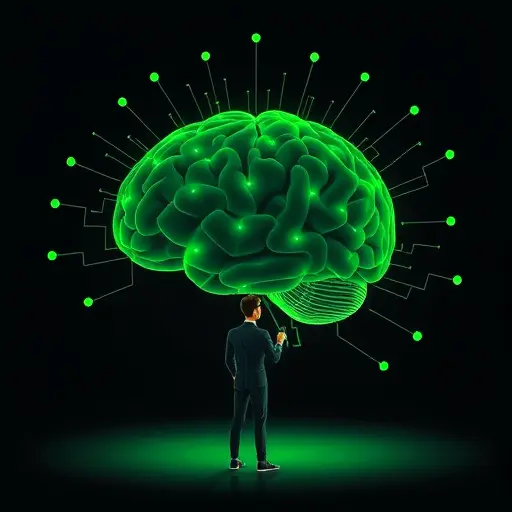 modern illustration of an advanced AI model, digital brain with abstract neural connections, green and black color palette inspired by high-