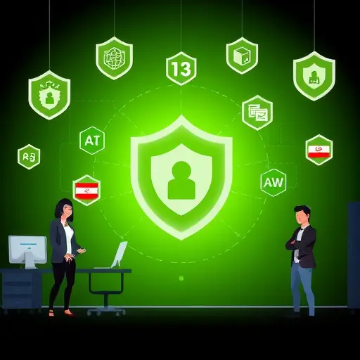secure AI servers, animated cartoon style, shield icons, green and black background, technology and data privacy concept, text-free