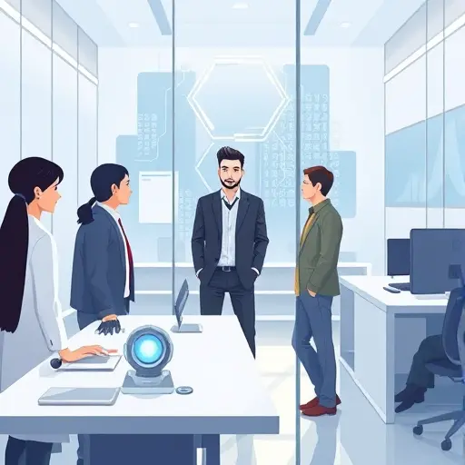 animated illustration of students and researchers interacting with AI-