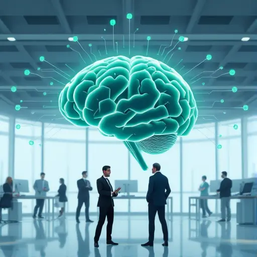 futuristic AI illustration showing a digital brain with flowing data streams and green highlights, clean animation, no text