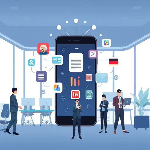 modern AI productivity illustration, animated smartphone with multitasking AI icons, document creation, speech-to-