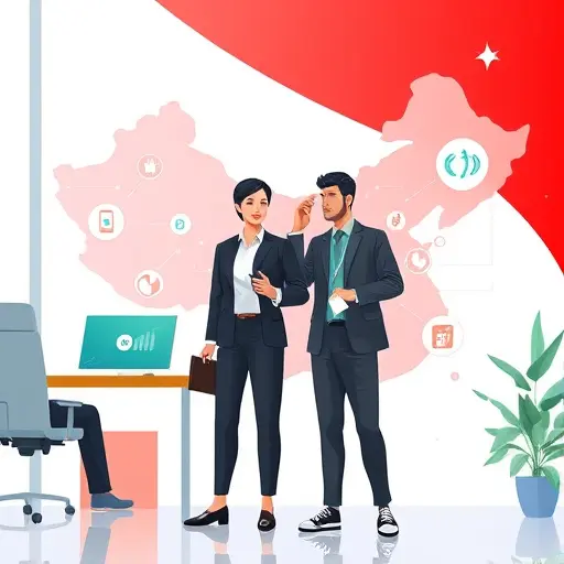 modern illustration showing a network of artificial intelligence icons, abstract map of China in background, animated style, vibrant colors, no text