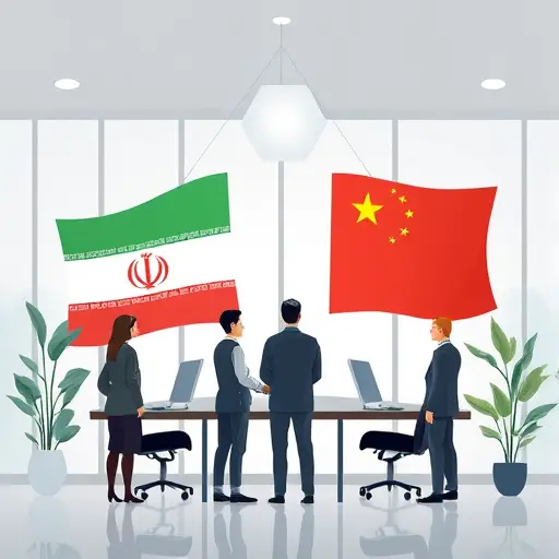 abstract, clean illustration of Iranian and Chinese AI collaboration, cloud-