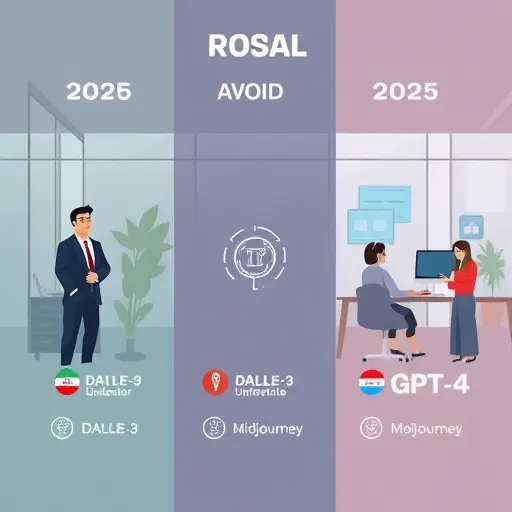 animated comparison chart of AI logo generators for 2025, showing icons for DALLE-3, Midjourney, GPT-4