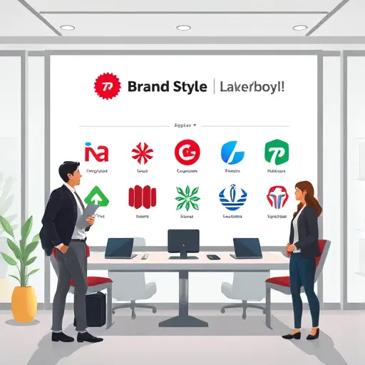 clean illustration showing a brand style board with multiple logo styles (minimal, geometric, emblem, monogram)