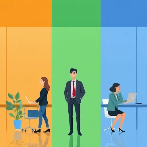 abstract illustration of color psychology for branding: swatches of green, blue, orange with subtle icons (trust, tech, energy)