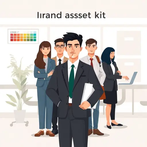 clean animated brand asset kit illustration showing color swatches, vector file icons (SVG, PDF, EPS), and social media frames (1:1, 16:9, 9:16)