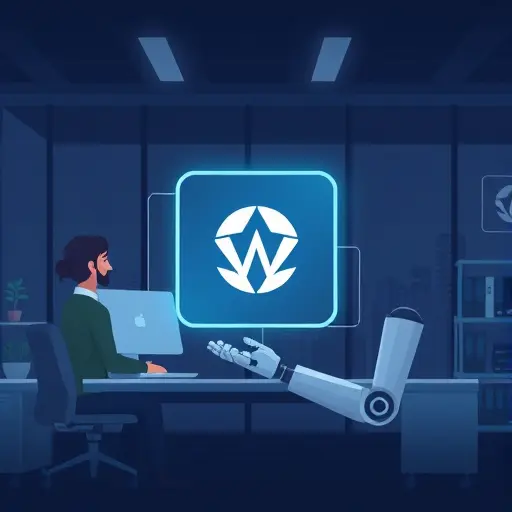 animated illustration of an AI chatbot generating clean SVG code for a logo in a dark-