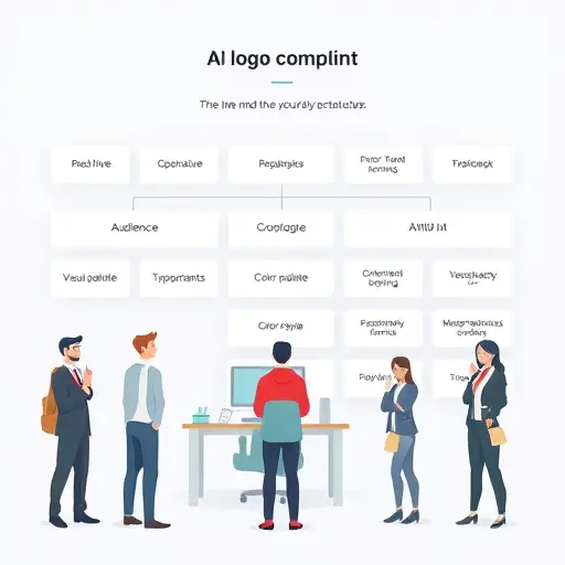 animated blueprint of AI logo prompt structure, showing blocks for brand values, audience, visual style, color palette, typography, constraints, output format;