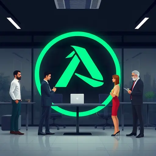 close-up illustration of vector anchor points and bezier handles on a logo mark, smooth curves, pathfinder merge concept, Adobe Illustrator style UI, dark theme, green accent highlights, text-free