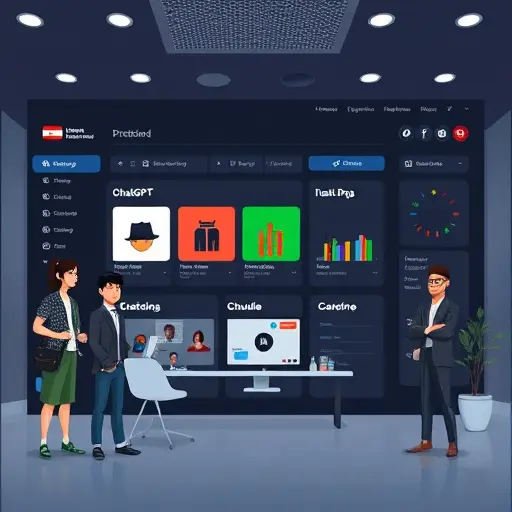 clean dark-themed UI mockup of an Iranian AI platform dashboard showing model selection (ChatGPT, Claude, Gemini)