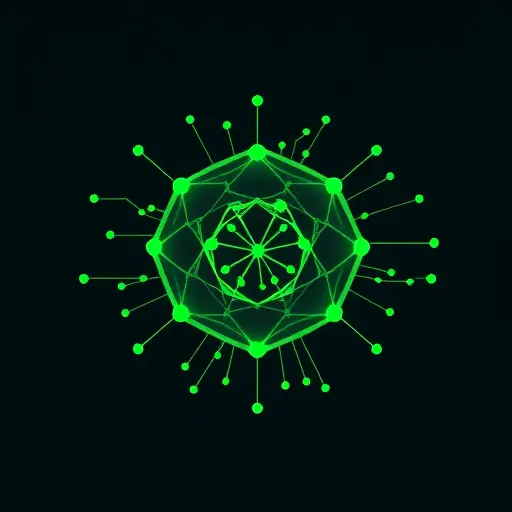 abstract neural network generating logo concepts, geometric shapes and iconography flowing into a vector logo mark, dark theme, green accent, high-quality illustration, no text