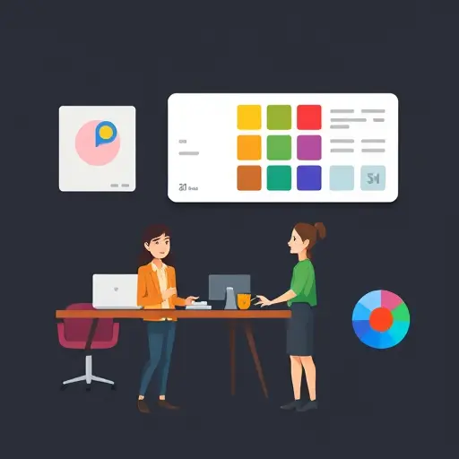 illustration of color palette and typography selection for logo design, icons for fonts and color wheels, clean minimal cartoon style, dark background, text-free