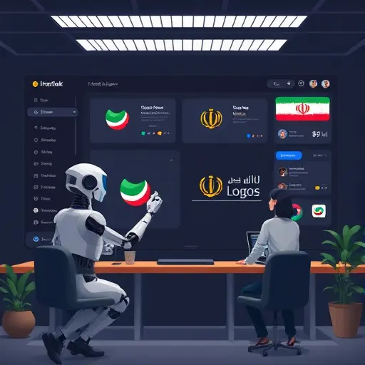 animated illustration of a free online logo maker dashboard, AI robot sketching a vector logo, dark theme with #171717 background and #94d3a2