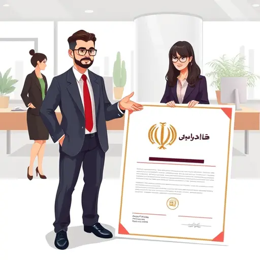 illustrated legal scene with AI-generated logo on a certificate, trademark symbol (™/®)