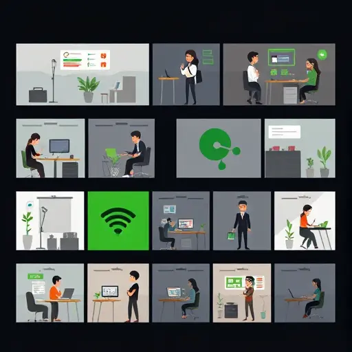 color variants grid for a logo mark: primary, monochrome, grayscale, dark mode and light mode backgrounds, neat layout, minimalistic, dark theme, green accent, text-free