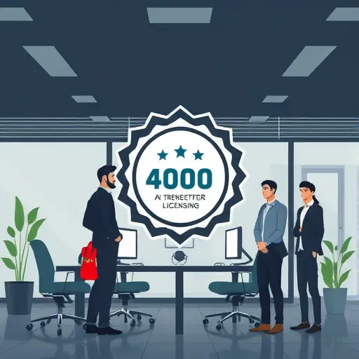 badge-style illustration representing licensing and ownership for AI-generated logos, icons of certificate, font license, trademark search, vector files, dark theme, green accents, text-free