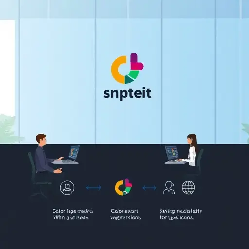 abstract logo creation process illustration showing color palette, typography, vector export icons, minimal geometric design, dark UI, no text