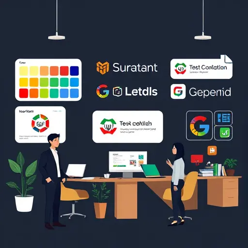 abstract branding illustration with color palette swatches, geometric logo marks, and typography samples, dark background with green accent tones, minimalist, text-free