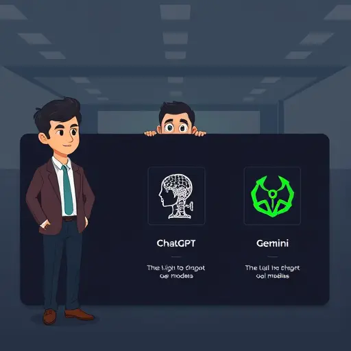 animated comparison of AI models for logo design, three abstract icons representing ChatGPT, Claude, and Gemini on a dark UI card, minimalist tech illustration, green accent color palette matching #94d3a2