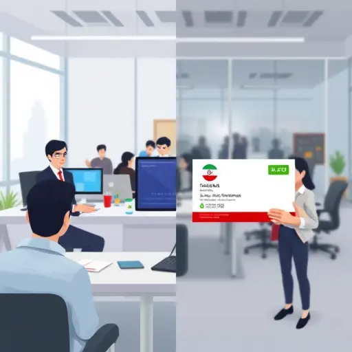 split-screen illustration showing a logo on a website (RGB web) and on a business card (CMYK print)