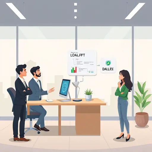 cartoon style workflow illustration showing selecting LLM (ChatGPT, Claude, Gemini) and image model (DALL·E 3)