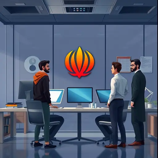 abstract illustration of exporting a logo to SVG and AI formats, with print-ready icons, color swatches, and scaling checks, cinematic lighting, no text