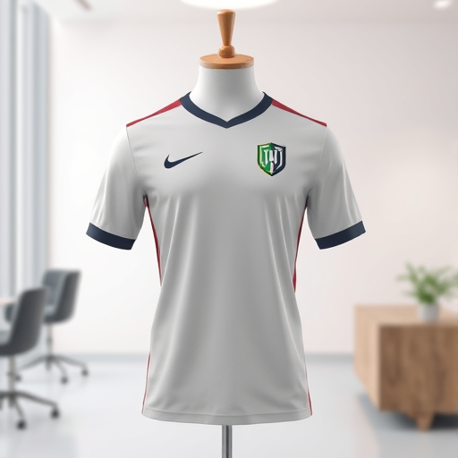 football jersey mockup on a mannequin with a simple crest logo (shield + soccer ball)