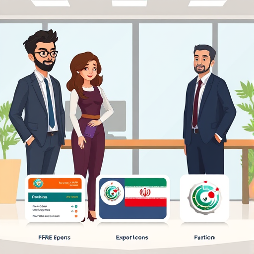 cartoon-style mockup showing PNG and SVG export icons with applications on business card, website favicon, and t-