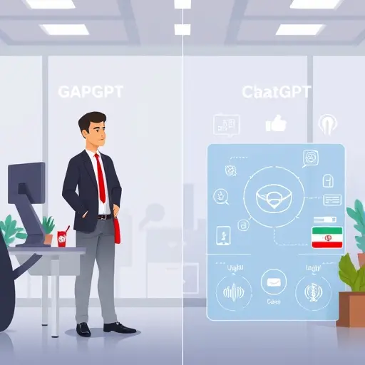 illustration comparing GapGPT (with Iran/Persian icons) to global AI platforms (ChatGPT, Gemini), showing seamless access for Iranians vs barriers like proxies/
