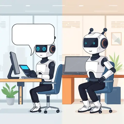 side-by-side cartoon comparison: classic chatbot with speech bubble vs.