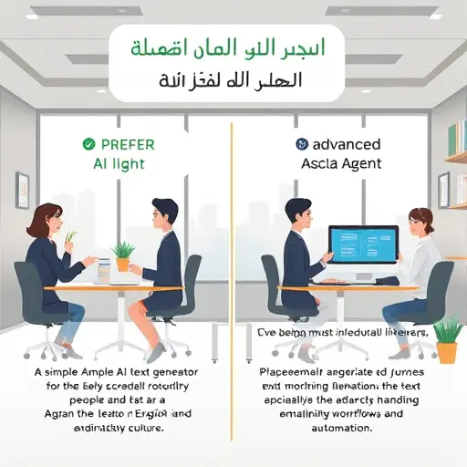 infographic style illustration comparing a simple AI text generator with an advanced agent handling workflows, emails, and automation, green/