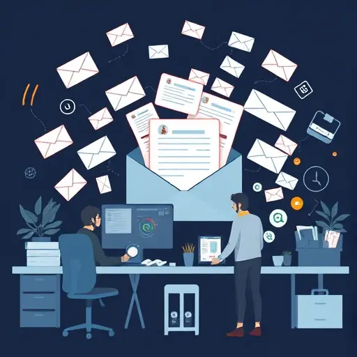 illustration of a crowded email inbox with animated AI assistant arranging and filtering messages, abstract icons for common challenges, clean dark background, no text