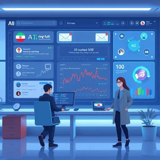 futuristic animated dashboard illustrating AI agent managing incoming emails, tagging, replying, and automating tasks, glowing tech elements, text-free